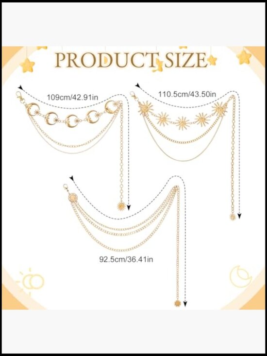 Gold Plated Metal Adjustable Layered Waist Chain Belt Set